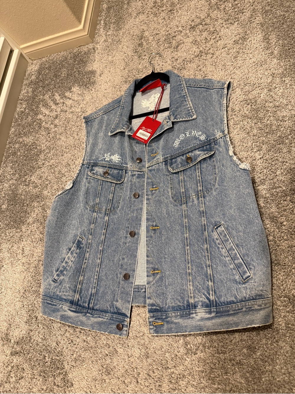Darc Sport Wolves Rose Chopper Denim Vest Size XL